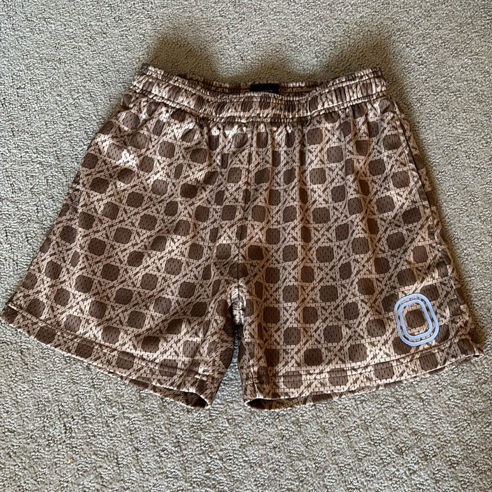 Mens Overtime Shorts Brown Tan Weave Small EUC